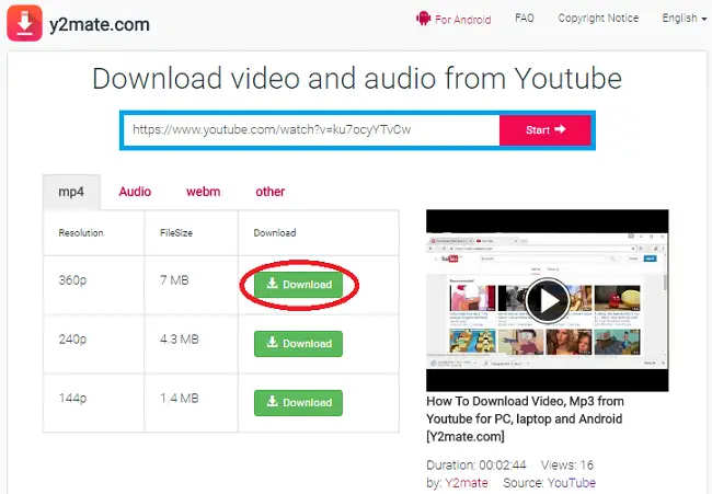 How to download video from Y2mate.com